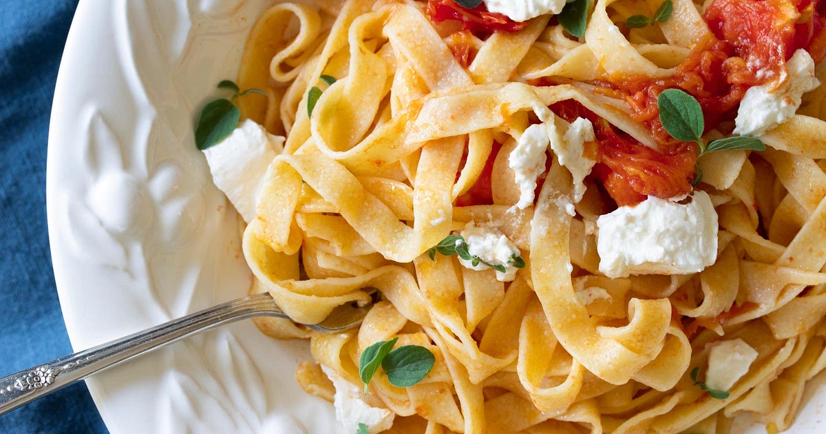 Burrata Cheese with Roasted Tomatoes and Fettuccine Recipe | Samsung Food App