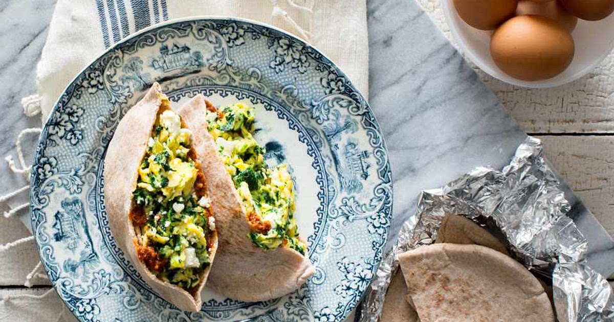 Spinach &amp; Feta Scrambled Egg Pitas Recipe | Samsung Food App