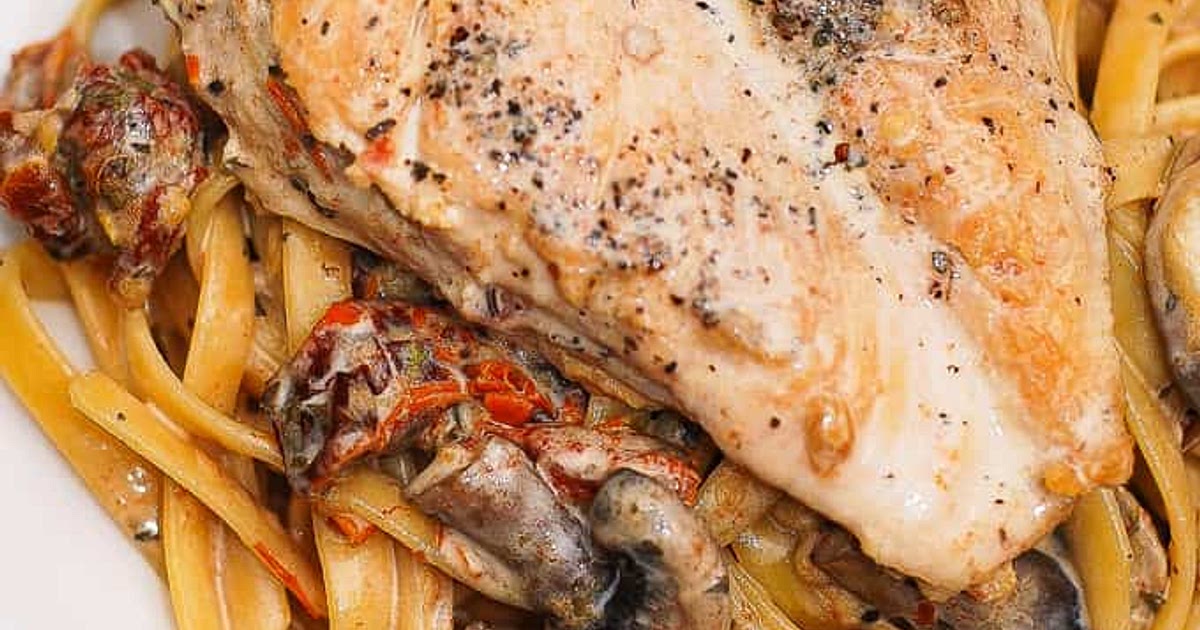 Chicken Breasts with Creamy Mushroom and Sun-Dried Tomato Pasta Recipe | Samsung Food App