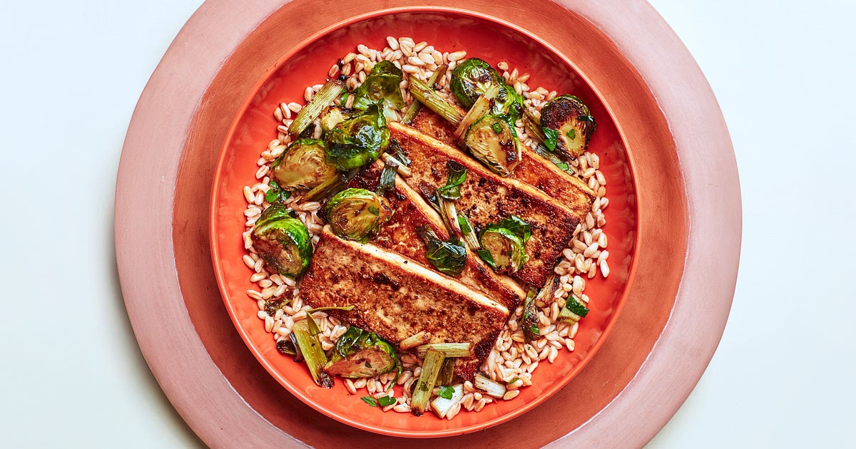 Marinated Tofu With Brussels Sprouts and Farro Recipe | Samsung Food App