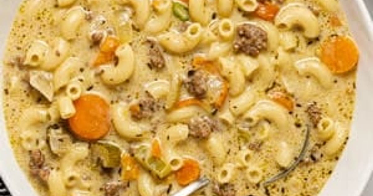 One Pot Macaroni Cheeseburger Soup Recipe | Samsung Food App