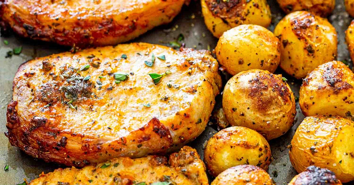 Ranch Pork Chops and Potatoes Sheet Pan Dinner Recipe | Samsung Food App