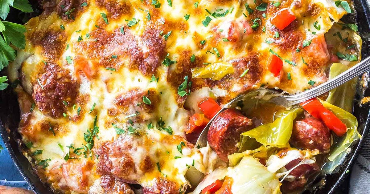 Keto Cheesy Cabbage Sausage Skillet Recipe | Samsung Food App