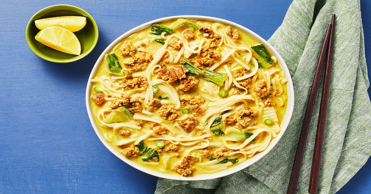 Spicy Coconut Curry Pork Noodle Soup with Bok Choy, Napa Cabbage & Lemon Recipe | Samsung Food App