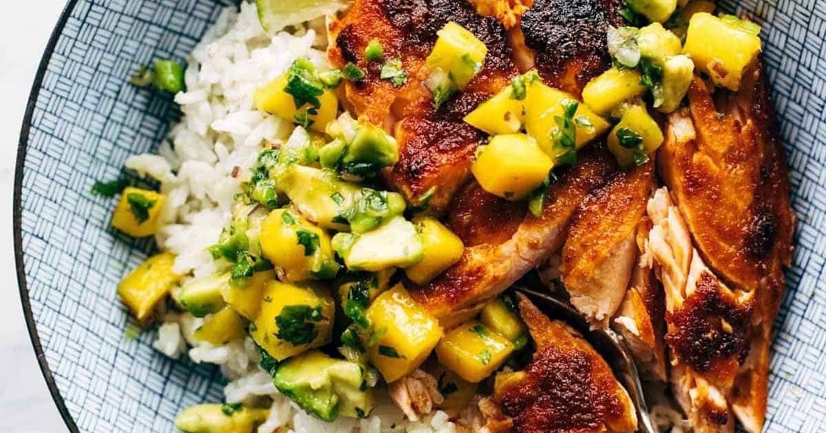 BBQ Salmon Bowls with Mango Avocado Salsa Recipe | Samsung Food App