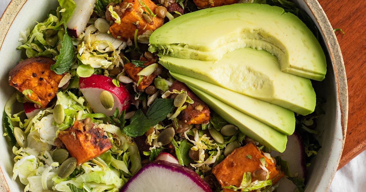 Vegan Fall Harvest Salad with Sweet Potatoes, Brussels Sprouts and Lentils Recipe | Samsung Food App