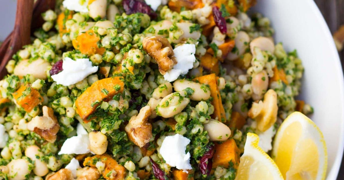 Sorghum, Sweet Potato & White Bean Salad with Kale Pesto Recipe | Samsung Food App