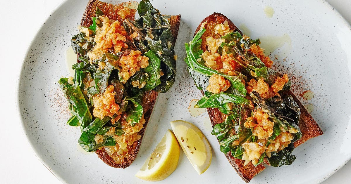 Lentil-Smothered Greens on Fried Bread Recipe | Samsung Food App