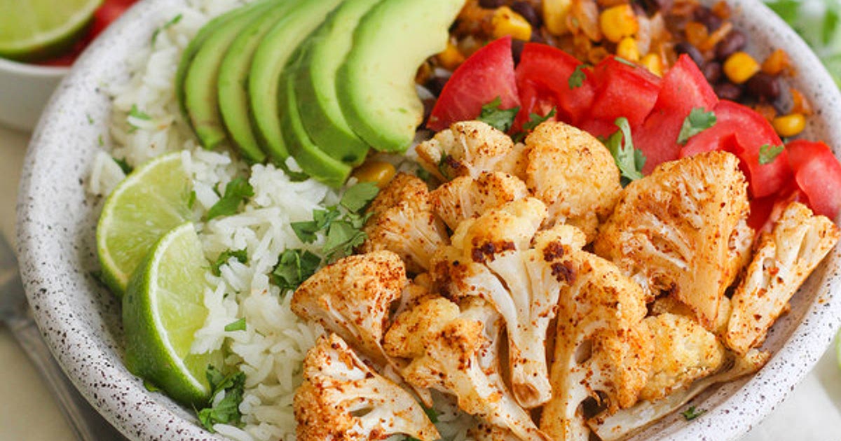 Roasted Cauliflower & Black Bean Burrito Bowl with Cilantro Lime Rice Recipe | Samsung Food App