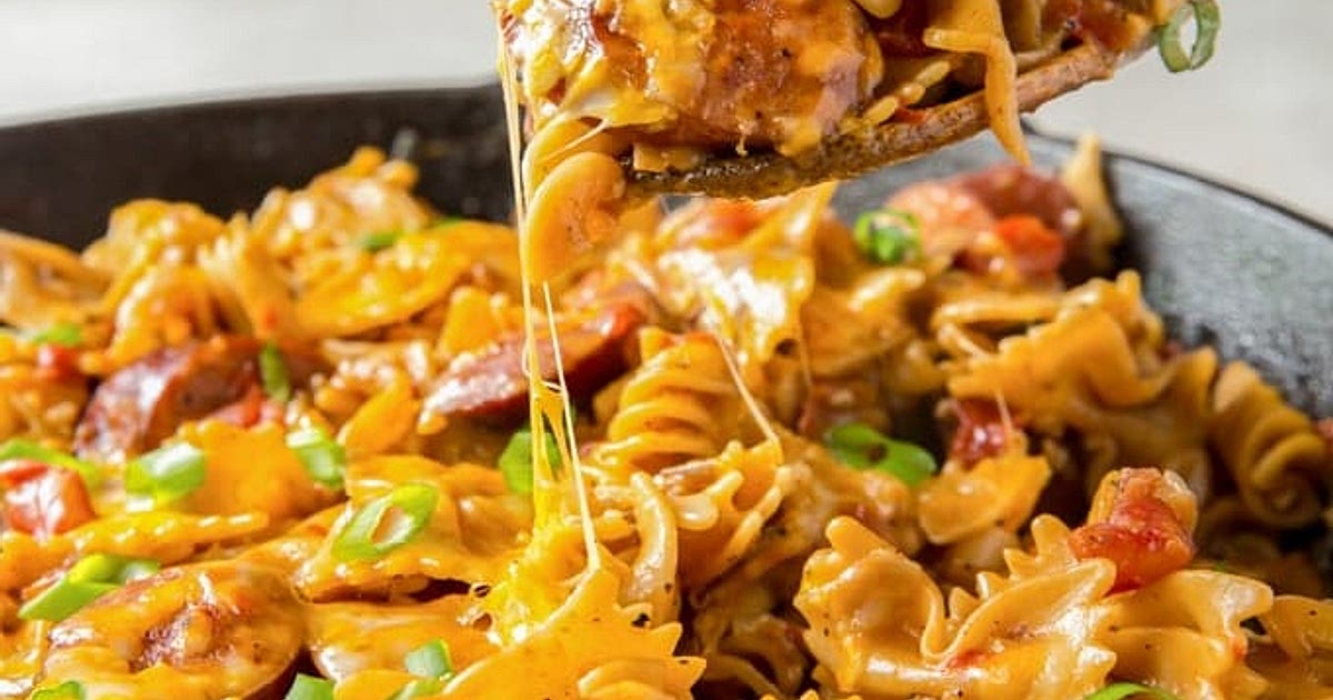 One Pan Cheesy Smoked Sausage Pasta Skillet Recipe | Samsung Food App