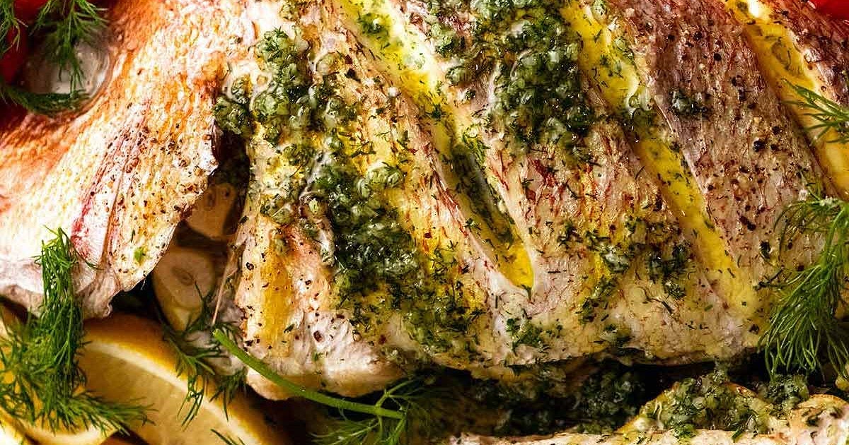 Whole Baked Fish – Herb-stuffed with Garlic & Dill Butter Sauce Recipe | Samsung Food App