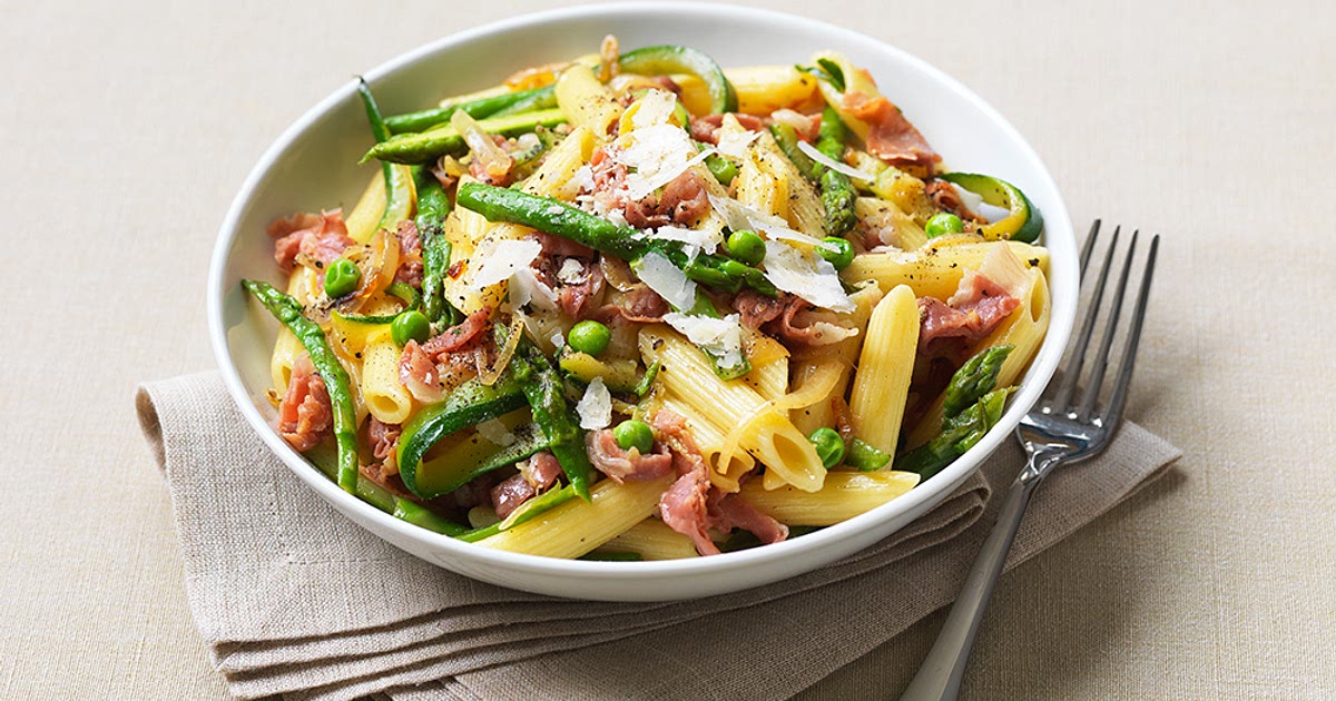 Penne with Parma ham and spring vegetables Recipe | Samsung Food App