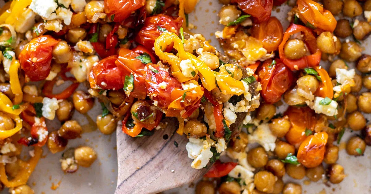 Roasted Chickpeas with Sweet Peppers and Feta Recipe | Samsung Food App