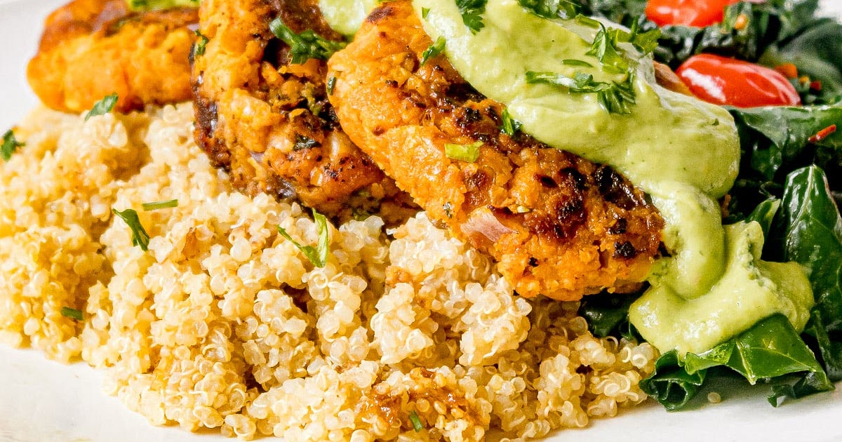 Sweet Potato Patties with Chickpeas and Creamy Avocado Sauce Recipe | Samsung Food App