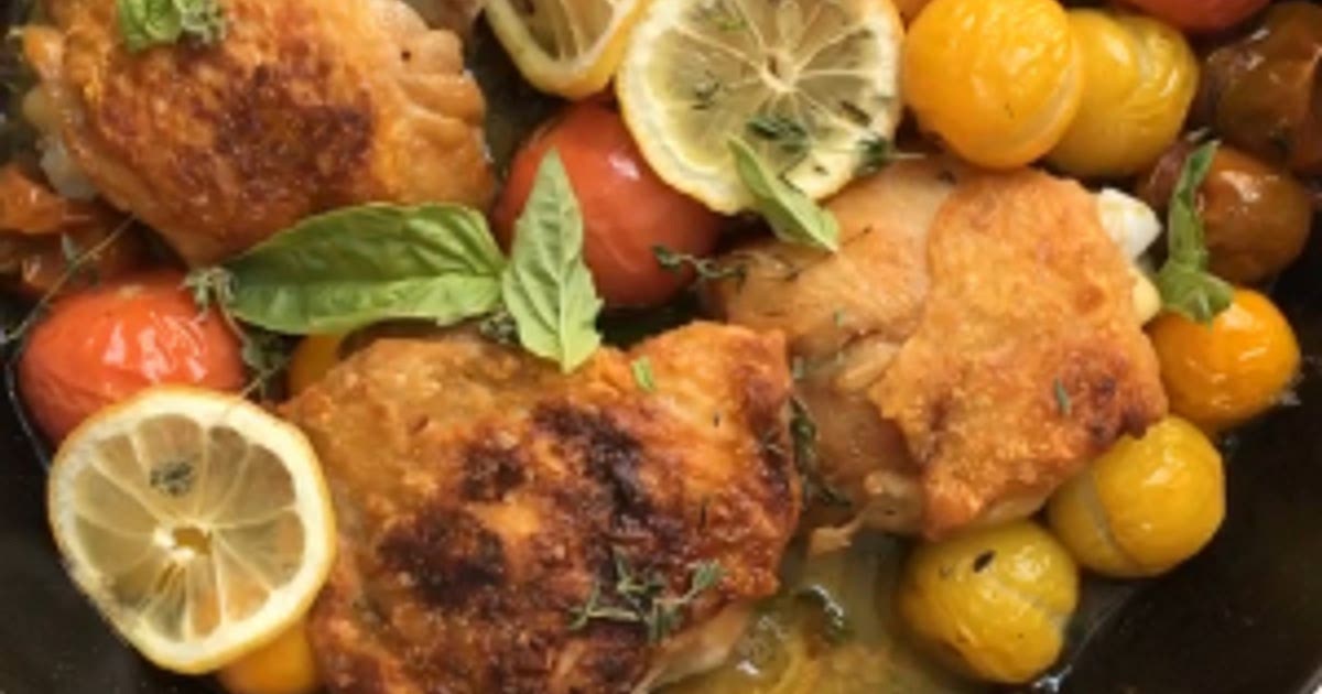 Roast Chicken Thighs with Cherry Tomatoes Recipe | Samsung Food App