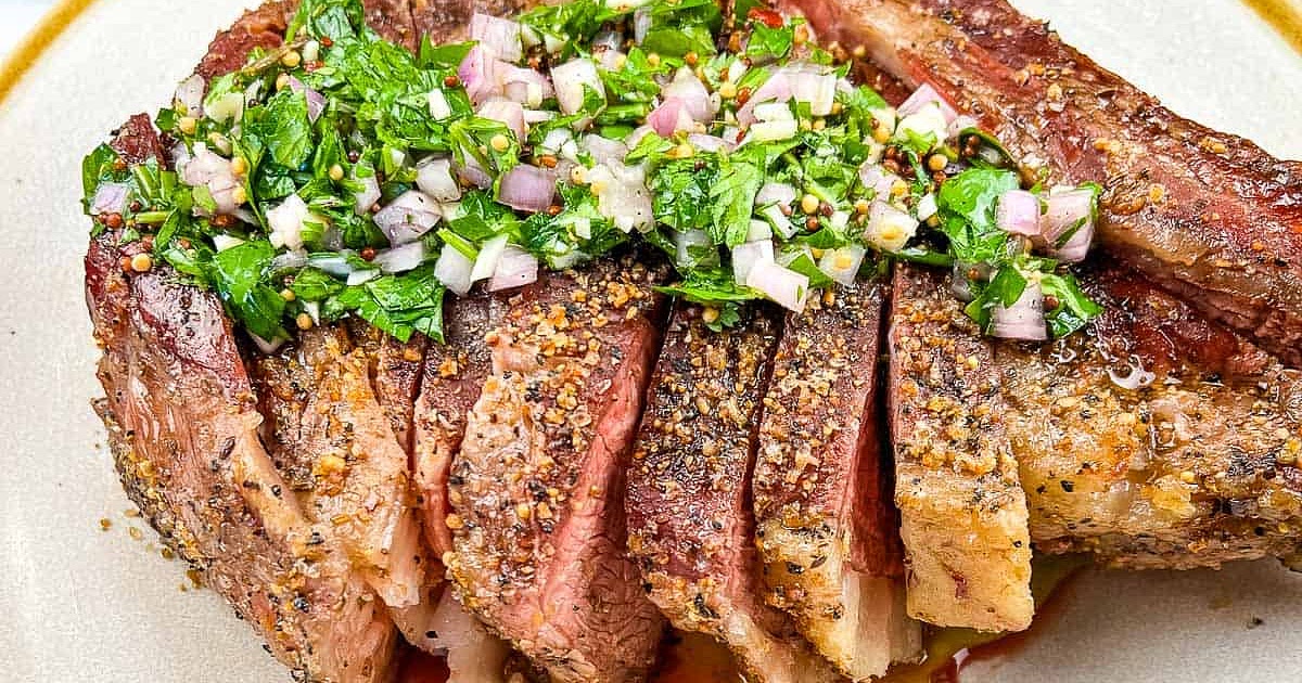 Smoked Tomahawk Steak with Mustard Seed Chimichurri Recipe | Samsung Food App