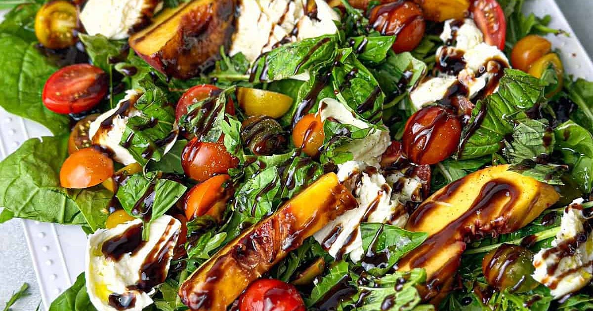 Grilled Peach Burrata Arugula Salad Recipe | Samsung Food App