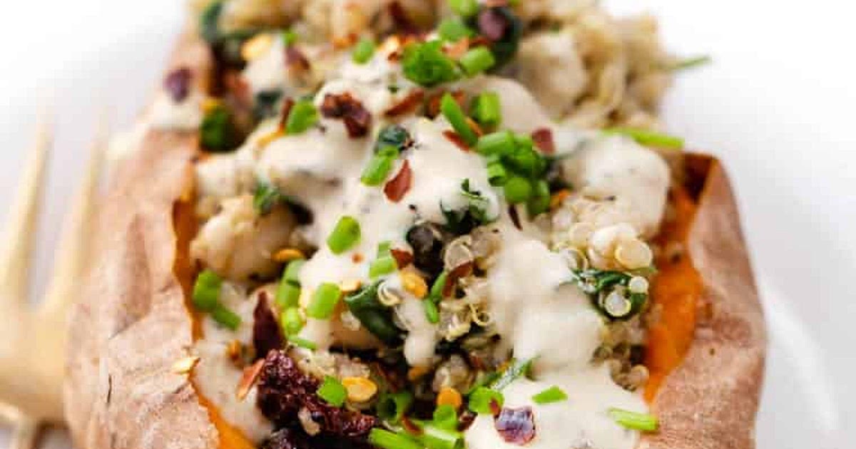 Vegan Stuffed Sweet Potatoes with Mediterranean Quinoa Recipe | Samsung Food App