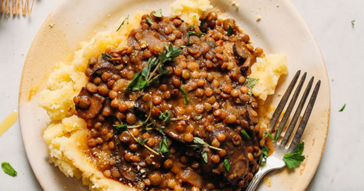 Lentil Mushroom Stew over Mashed Potatoes Recipe | Samsung Food App