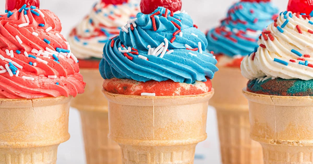 Patriotic Ice Cream Cone Cupcakes Recipe | Samsung Food App