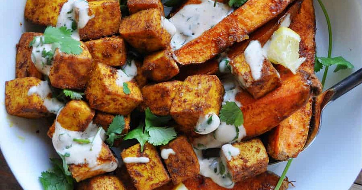 Vegan Moroccan Spiced Sheet Pan Tofu and Sweet Potatoes Recipe | Samsung Food App