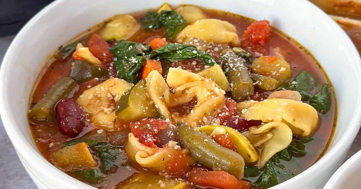 Easy Slow Cooker Tortellini Minestrone Soup with Pesto Recipe | Samsung Food App
