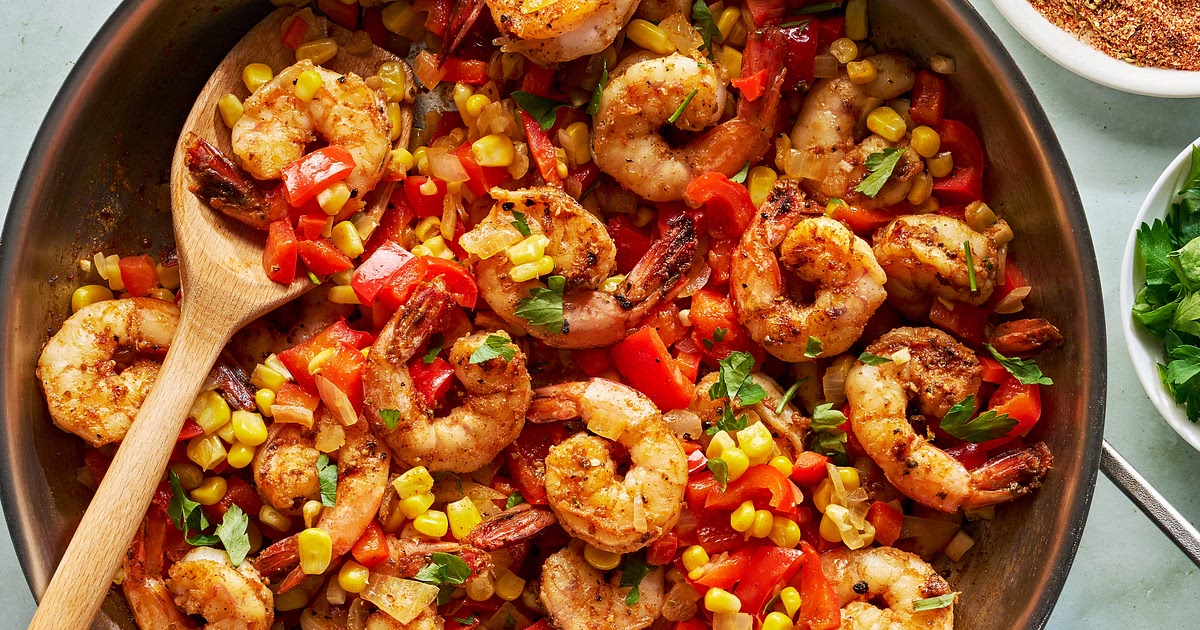 Cajun Shrimp with Bell Peppers & Corn Recipe | Samsung Food App