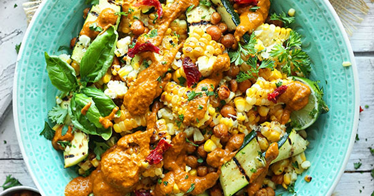 Grilled Corn & Zucchini Salad with Sun-Dried Tomato Vinaigrette Recipe | Samsung Food App