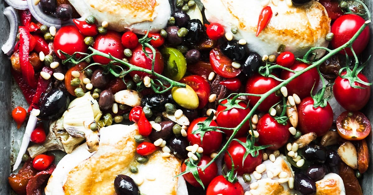 Sheet Pan Chicken Puttanesca Recipe | Samsung Food App