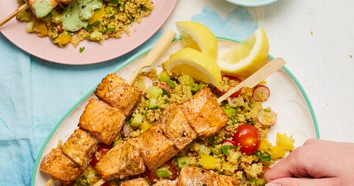 Spicy Salmon Skewers with Couscous | Slimming &amp; Weight Watchers Friendly Recipe | Samsung Food App