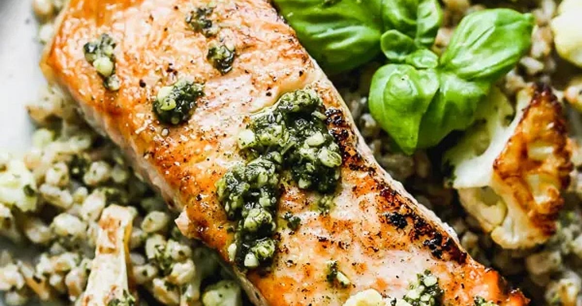Salmon with Pesto and Roasted Cauliflower (5 ingredients!) Recipe | Samsung Food App