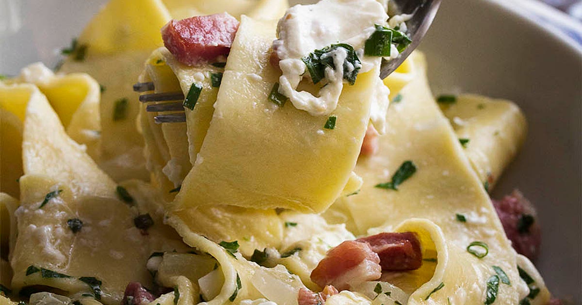 Pappardelle Pasta with Pancetta and Burrata Recipe | Samsung Food App