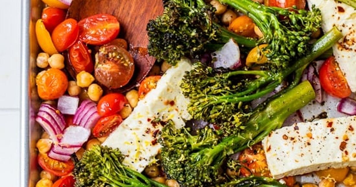 Sheet Pan Baked Feta with Broccolini, Tomatoes and Chickpeas Recipe | Samsung Food App
