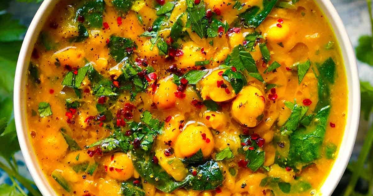 Turmeric Soup with Chickpeas, Orzo, and Spinach Recipe | Samsung Food App