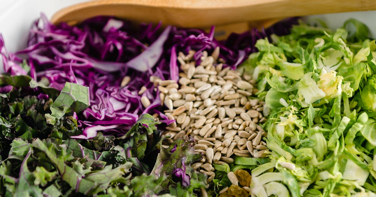 Shaved Brussels Sprouts & Kale Salad with Roasted Shallot Vinaigrette Recipe | Samsung Food App