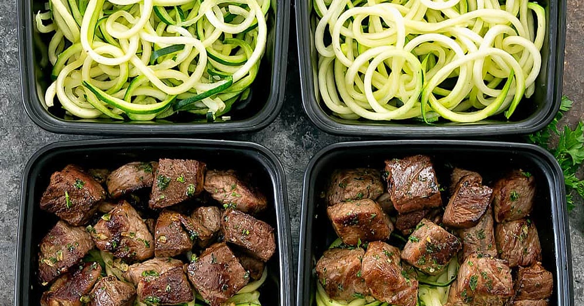 Garlic Butter Steak Bites with Zucchini Noodles Meal Prep Recipe | Samsung Food App