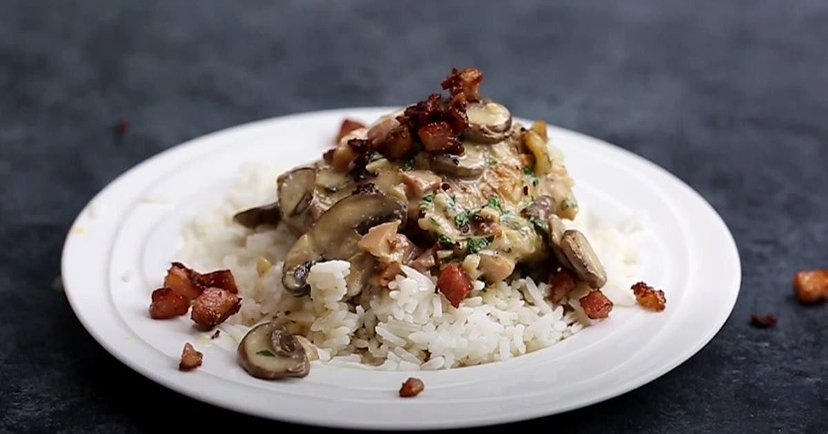 Creamy Balsamic Mushroom Bacon Chicken Recipe | Samsung Food App
