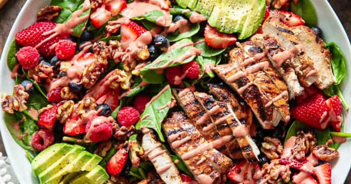 Triple berry avocado grilled chicken salad Recipe | Samsung Food App