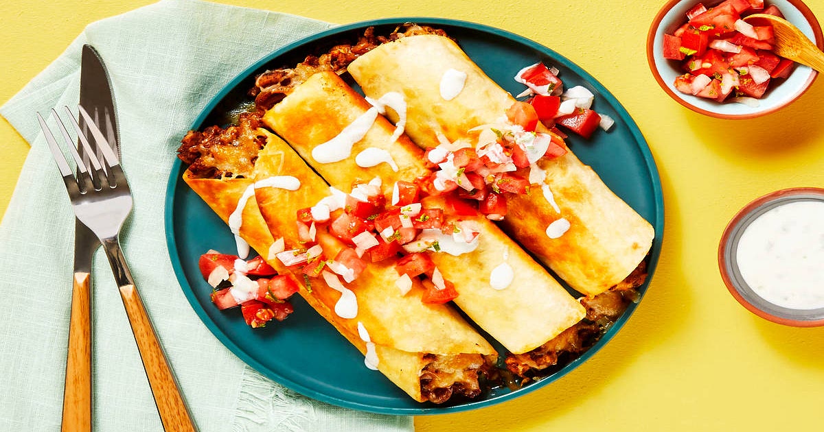Beef Flautas Supreme with Pico de Gallo & Lime Crema Recipe | Samsung Food App