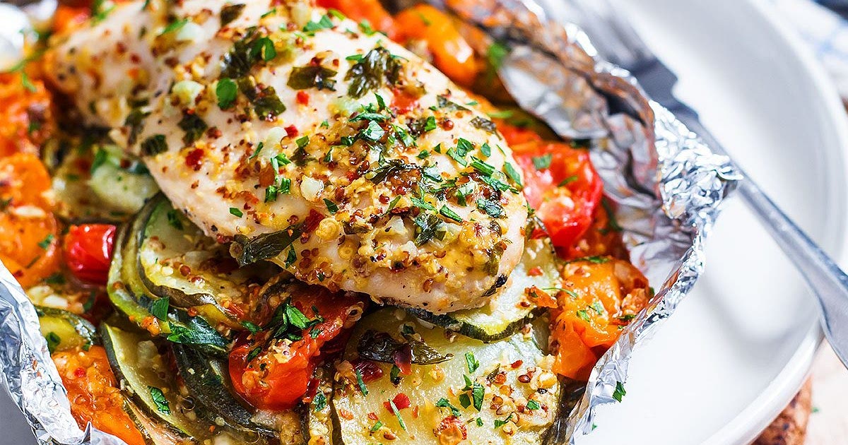 Honey Dijon Chicken and Veggies Foil Packs Recipe | Samsung Food App