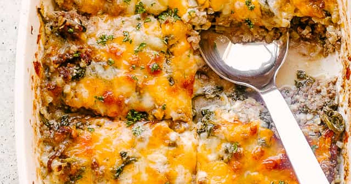 Cheesy Ground Beef and Cauliflower Rice Casserole Recipe | Samsung Food App