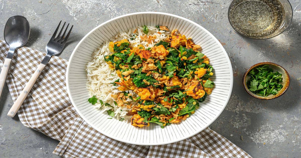 Red Lentil and Sweet Potato Curry with Spinach and Basmati Rice Recipe ...