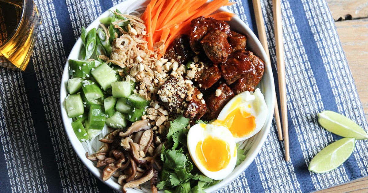 Summer Noodle Bowl with Spicy Korean Gochujang Beef Recipe | Samsung Food App