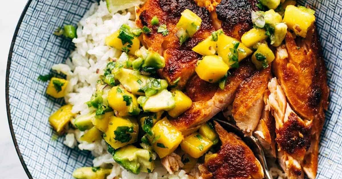 BBQ Salmon Bowls with Mango Avocado Salsa Recipe | Samsung Food App