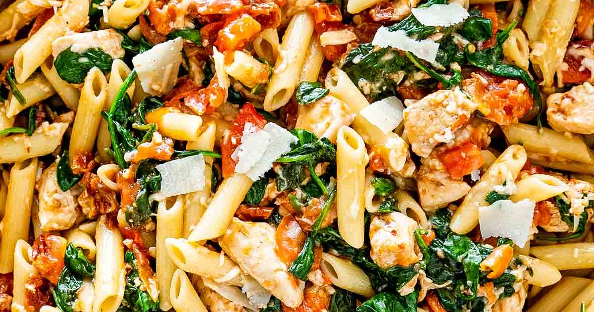 Tomato Spinach Chicken Pasta Recipe | Samsung Food App