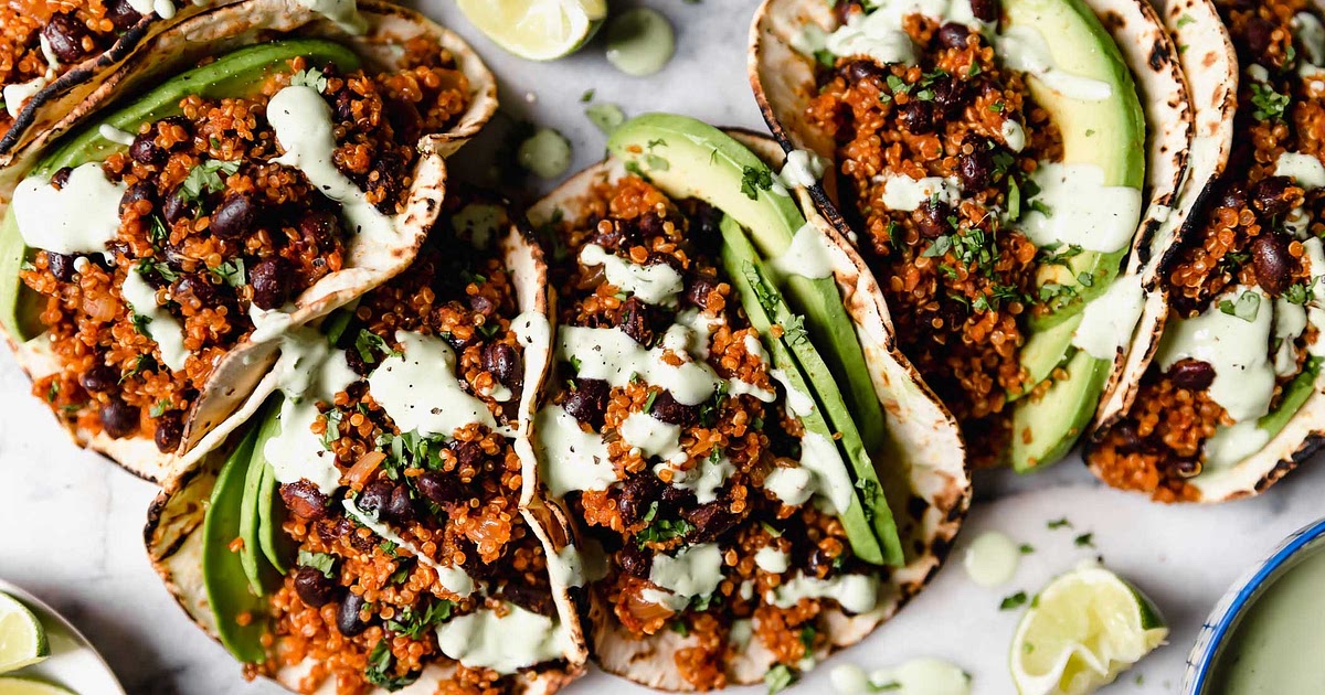Black Bean Quinoa Tacos with Cilantro Lime Cashew Crema (Vegan, Dairy-Free) Recipe | Samsung Food Ap
