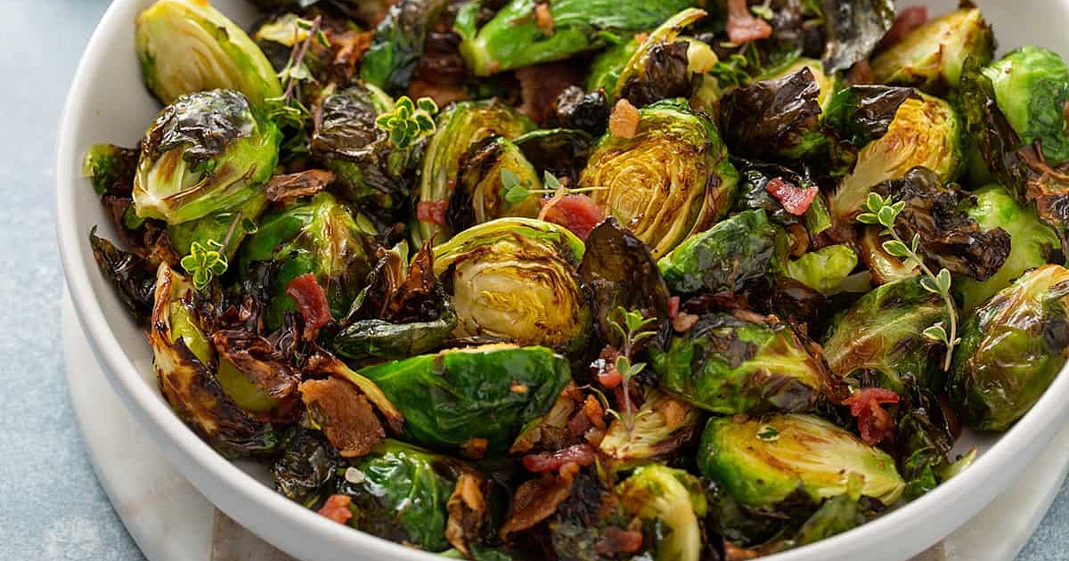 Air Fryer Brussels Sprouts with Bacon & Balsamic Recipe | Samsung Food App