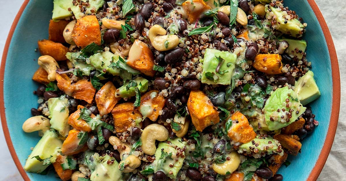 Roasted Sweet Potato and Black Bean Quinoa Salad Recipe | Samsung Food App