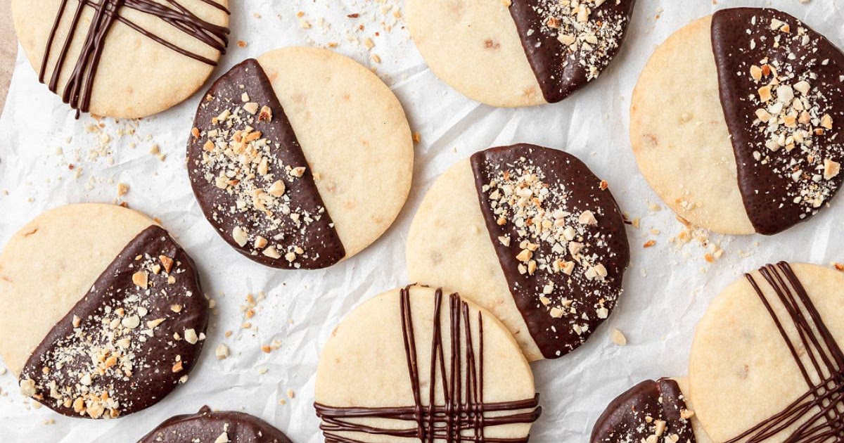 Chocolate Dipped Almond Shortbread Cookies Recipe | Samsung Food App