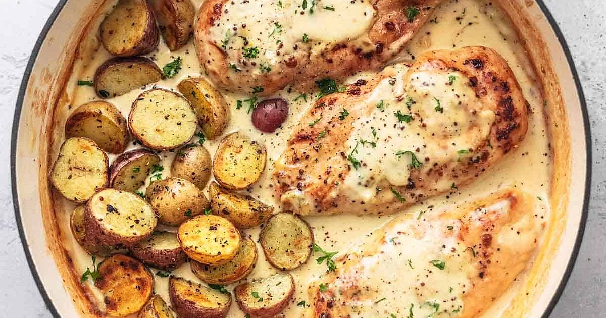Chicken and Potatoes with Dijon Cream Sauce Recipe | Samsung Food App